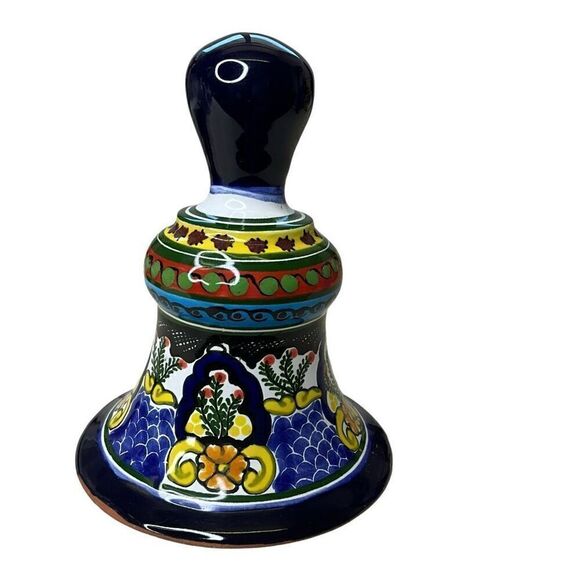 Vintage Hernandez Puebla Mexico Hand Bell Porcelain Blue White Signed by Artist - Picture 3 of 6